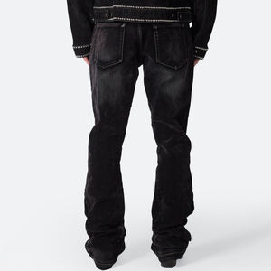 الشركة المصنعة عالية الجودة قرد غسلها مخصص أسود عارضة اندلعت جينز مكدسة - Product Image 4