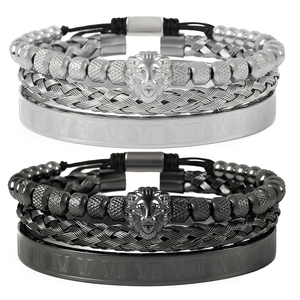 Di lusso 4 Pz/set degli uomini Oro Corona Braccialetto Numeri Romani Inciso Braccialetto CZ Corona Intrecciato Macrame Del Braccialetto - Product Image 3