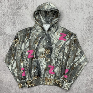 Baggy personnalisé surdimensionné 100% coton lourd polaire Essentials surdimensionné français Terry Camouflage sweat à capuche zippé pour hommes - Product Image 1