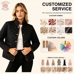 Chaqueta Acolchada para Mujer, Cuello Alto con Botones Decorativos, Manga Larga, Corte Holgado, Informal, para Uso Diario - Product Image 1