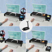Support d'écran d'ordinateur pliable multifonctionnel avec chargeur USB, tiroir et support pour casque