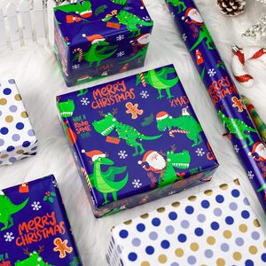 Blue Christmas <b>Wrapping</b> <b>Paper</b> Dinosaur Santa Pattern 17 Inch X 33 Feet Roll For Kids Gift Craft Recyclable - Product Image 6