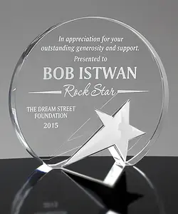 Promotional Personalized Gift Round Crystal Award With Chrome Star