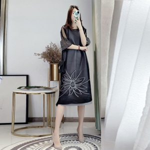 Nuevo verano 2020 Miyake suelto y simple Mandarín de manga de las mujeres <span class=keywords><strong>vestido</strong></span> <span class=keywords><strong>midi</strong></span> - Product Image 6