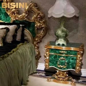 Costoso stile italia Villa reale castello fatto a mano in legno intagliato prezioso Malachite verde accanto al tavolo camera da letto comodino - Product Image 4