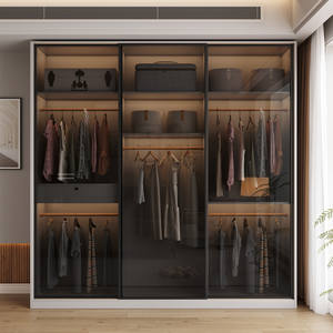 Armoire en panneaux <span class=keywords><strong>OSB</strong></span> épaissis avec porte coulissante en verre, style moderne minimaliste, rangement spacieux pour la chambre à coucher, usage domestique - Product Image 3