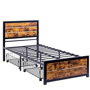 Двойная Рама для кровати с деревянным изголовьем, подножка, металлическая платформа, кровать без коробки, необходима пружина, дизайн без шума, подстилка для хранения - Product Image 5