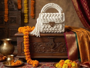 Bolso Trenzado Blanco Hecho a Mano, Bolso Étnico Elegante con Dos Correas de Perlas, Bolso de Hombro Boho, Tejido con Cordón de Algodón - Product Image 2