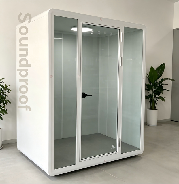 Mobile Acoustic Office Pod Soundproof Meeting Booth Aluminum Frame LED Lighting Modern Design for Office Building Outdoor Office
