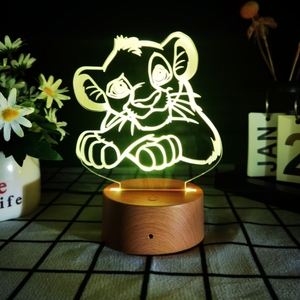 3D Acrylic Led Lamp with Wood Grain Base <b>for</b> Home Kid's Night <b>Light</b> Birthday Gift Bedside Lamp Small Home <b>Light</b> - Product Image 1