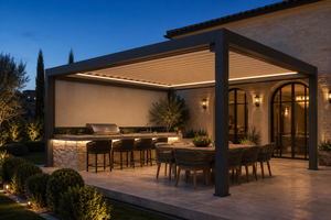 Pergola motorisée en aluminium de luxe RKOVE RK-C3 avec éclairage LED intégré et écran d'ombrage latéral rétractable pour jardin de villa et terrasse. - Product Image 5