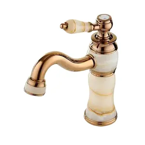 Antique Brass&Jade stone Bathroom Rose gold Hot and Cold Water taps Basin mixer Faucet