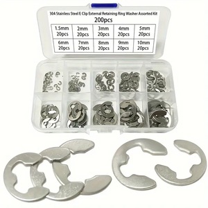 304 Stainless Steel <b>E</b> <b>Clip</b> External Retaining Ring Washer Assorted Kit 200Pcs 1.5Mm To 10Mm For Shaft Applications - Product Image 1
