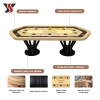 Table de poker Texas Holdem sur pied évasé personnalisée YS OEM, tapis à motif Mandala, 10 porte-gobelets, rail en cuir crème, style casino