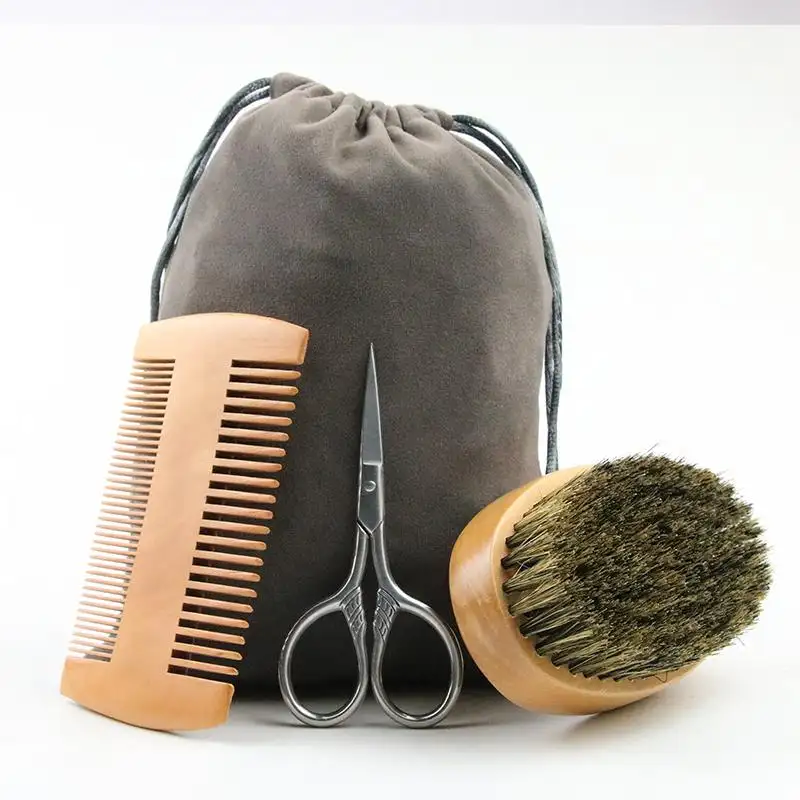 Barber shop hairdressing tool wooden beard brush and comb set