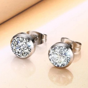 Fashion Jewelry Stainless Steel 8mm Round Zircon <b>Stud</b> <b>Earrings</b> Silver Single Cz Stone Diamond <b>Stud</b> <b>Earrings</b> - Product Image 4