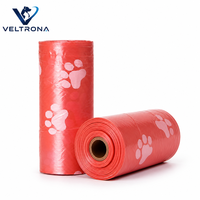 Sacs à déjections canines perforés en plastique, rouleaux de recharges pour distributeur, motif patte de chien, rouge corail rose