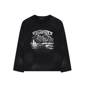 Camiseta Negra Extra Grande de Manga Larga para Hombre con Estampado de Montaña, Manga Raglán, Cuello Redondo, Informal, de Algodón - Product Image 6