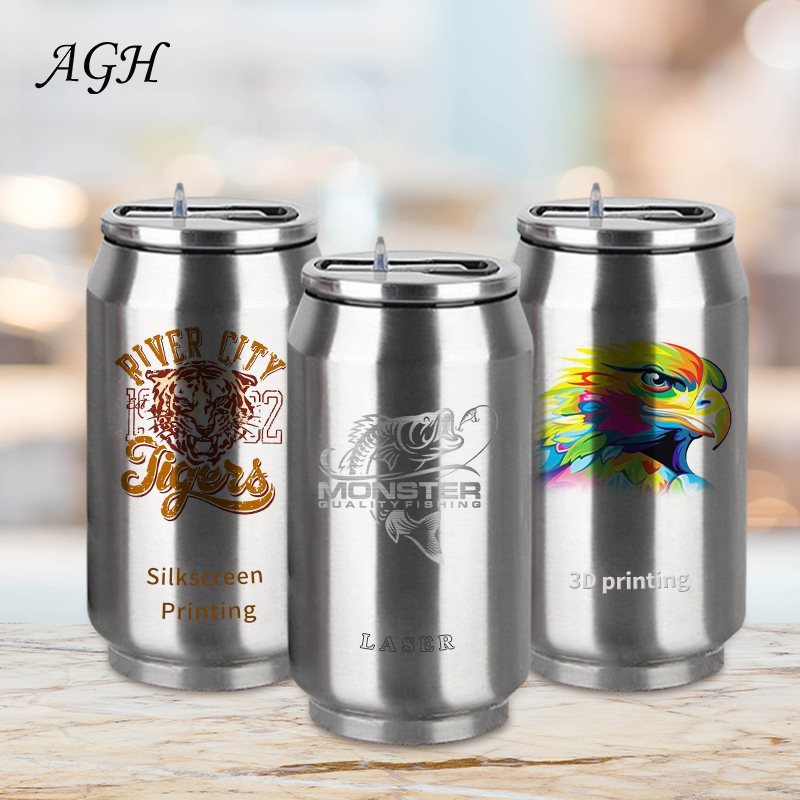 12oz 350ml Cola Cans Double Wall stainless steel vacuum insulated cola shape bottle tumblers with straw lid