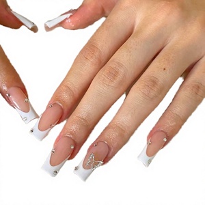 Faux ongles en ABS semi-artisanaux, forme amande, <span class=keywords><strong>blanc</strong></span> <span class=keywords><strong>laiteux</strong></span>, style crocodile français, scintillants, effet flash, pour nail art, vente en gros à bas prix - Product Image 3