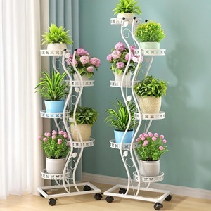 Multi Layer Movable Flower Stand White Indoor Plant Shelf For Balcony Living Room Floor Standing With Wheels - Product Image 1