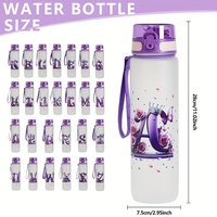 Bouteille d'eau en plastique grande capacité 1000 ml à boire directement, design personnalisé avec lettres, bouton poussoir, anti-fuite, sûre et réutilisable