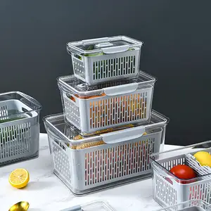 3 Pack Vegetable Fruit Fresh Fridge Food Storage Container Bin For Refrigerator & Freezer with Divider