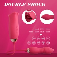 Vibromasseur Dildo Rose 2-en-1 pour Femme, Jouet Sexuel Clitoridien et Anal, 9 Modes de Léchage de Langue, Stimulation du Point G, Jouets Sexuels pour Adultes
