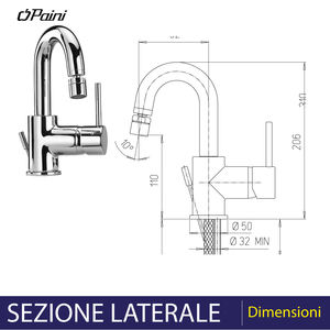 Mélangeur de bidet à levier unique chromé avec outil de tournage à bec à disque réglable - Product Image 3
