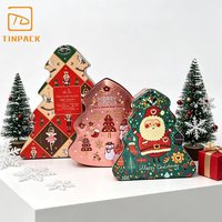 Boîte en métal vide en forme d'arbre de Noël imprimée, pour bonbons, biscuits, cadeaux de fêtes et décoration