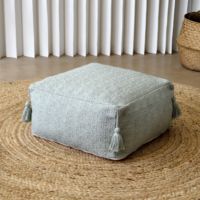 Pouf carré en coton pur tufté fait main, design néoclassique, importé d'Inde, pour assise, repose-pieds ou banc à chaussures