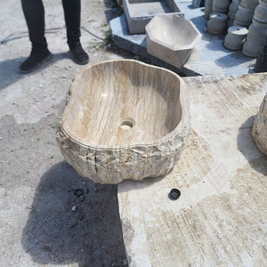 <span class=keywords><strong>Lavabo</strong></span> de Travertino Rústico con Superficie de Mármol, Encimera Hecha a Mano, <span class=keywords><strong>Lavabo</strong></span> de <span class=keywords><strong>Piedra</strong></span> Natural <span class=keywords><strong>Beige</strong></span> para Baño - Product Image 5
