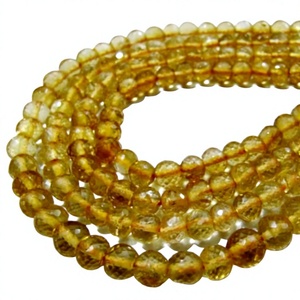 Perles rondes facettées en citrine jaune, pierres précieuses naturelles, 5-6 mm, brin de 13,5 pouces de long, pour la fabrication de bijoux - Product Image 1