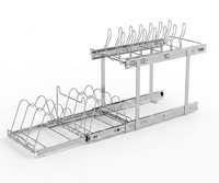 Étagère de rangement coulissante moderne à double niveau en métal avec rails de glisse fluides, organisateur multi-usages pour casseroles et ustensiles de cuisine