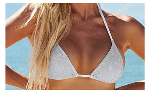 Costume da Bagno Sexy Lucido 2022, Set Micro Bikini di Marca, Abbigliamento da Spiaggia Due Pezzi con Paillettes Argento, Fascia Senza Spalline e Taglio Alto per Donne - Product Image 5