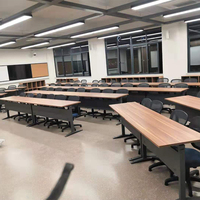 Escritorio de Entrenamiento Moderno de Melamina con Marco Metálico, Estable, Convertible, Extensible y Plegable, Escritorio para Aula Ecológico y Convertible