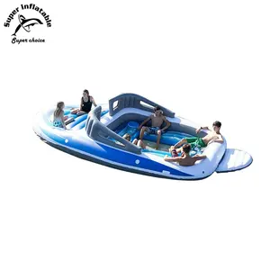 6 Personen Riesige Party Island Boot Lake Ocean Float Lounge Wasser aufblasbare schwimmende Insel zu verkaufen