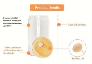 Verre à boisson personnalisé de 16 oz, transparent dépoli, type Mason Jar, vierge pour sublimation, avec couvercle et paille, pour vin et bière - Product Image 3