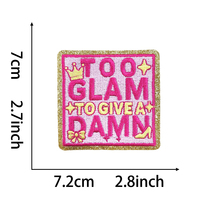 Parche bordado estilo Y2K con eslogan atrevido y palabras energéticas de personaje principal, con la frase 'Too Glam to Give a Damn', para chaqueta vaquera