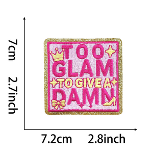 Patchs brodés Y2K avec slogans audacieux et <span class=keywords><strong>mots</strong></span> énergétiques <span class=keywords><strong>de</strong></span> personnage principal, badges « Too Glam to Give a Damn » pour veste en jean - Product Image 3
