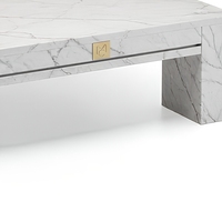 Table basse carrée aspect marbre blanc avec tiroirs pour salon et hôtel