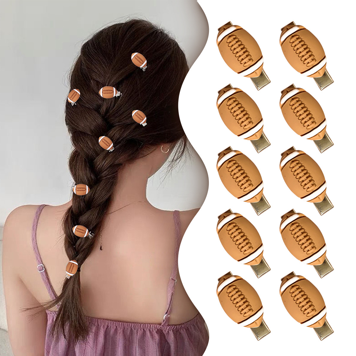Mini Rugby Hair Clips for Women Non-slip American Football Sports Hair Accessories