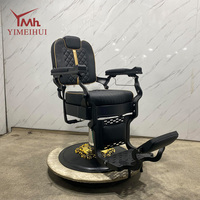 Chaise de barbier professionnelle rétro, noire, look classique, robuste, fonction d'inclinaison hydraulique