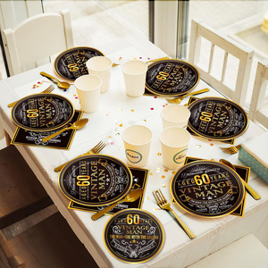 Décorations de table jetables <span class=keywords><strong>pour</strong></span> fête d'<span class=keywords><strong>anniversaire</strong></span> 60 ans, thème Or Noir, <span class=keywords><strong>pour</strong></span> adultes - Product Image 5
