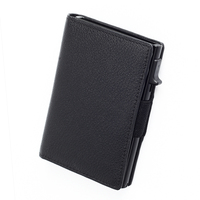 Dompet kulit pria, dompet kulit bisnis Pop up aluminium kustom dengan kantung belakang