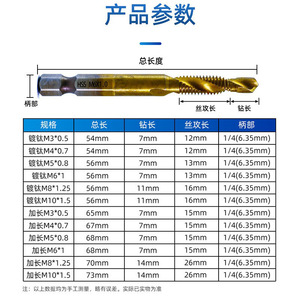 Fuxin Composite Tap With <b>Drill</b> <b>Bit</b> M3 To M10 Metric Hex Shank TiCN Coated For Steel Drilling Tapping - Product Image 1