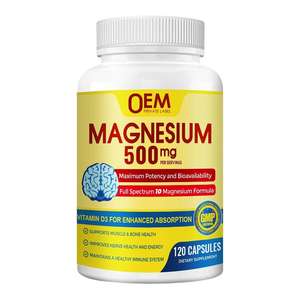 Suplemento de Magnesio Complejo 10 en 1 OEM, Cápsulas de Glicinato de Magnesio de 500 mg con Citrato, Malato, Vitamina D3 y Zinc para Nervios y Músculos - Product Image 1