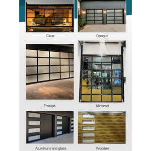 Puerta de garaje residencial Seccional de vidrio con espejo sin marco de aluminio negro automático a prueba de agua con puerta de garaje con motor - Product Image 4