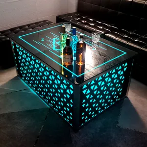 Table de bar en métal en verre moderne, table de cocktail lumineuse led table de club de nuit lumineuse meubles de table de bar de luxe