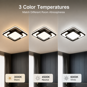 Lámpara de techo LED cuadrada moderna, de acrílico y hierro, de montaje en superficie, con control remoto, regulable, tricolor, para dormitorio y sala de estar - Product Image 3